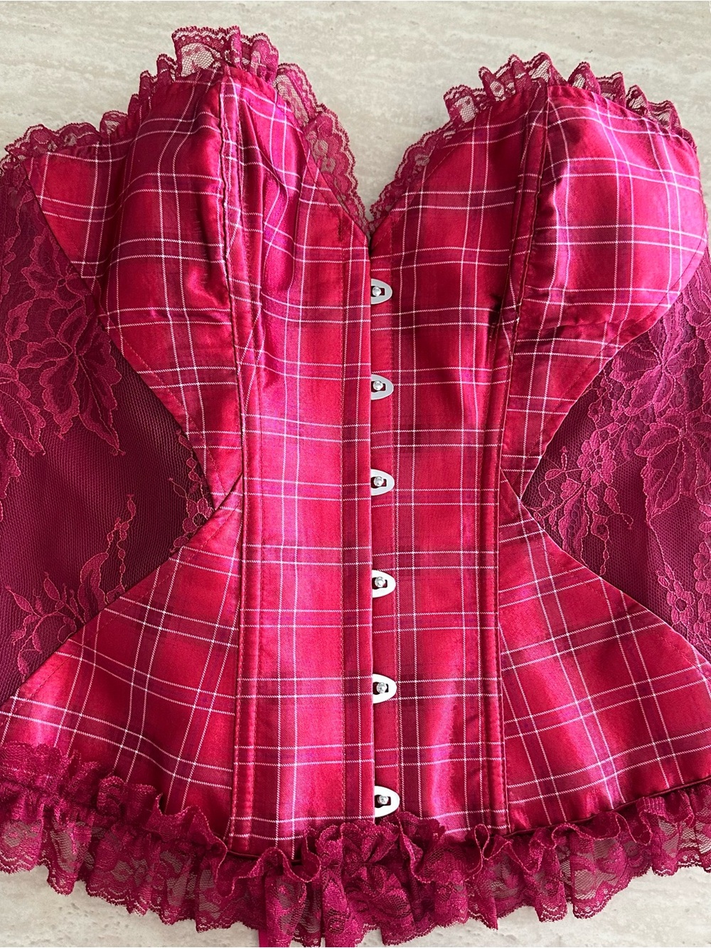 Adore Me Fuchsia Plaid Lace Bustier